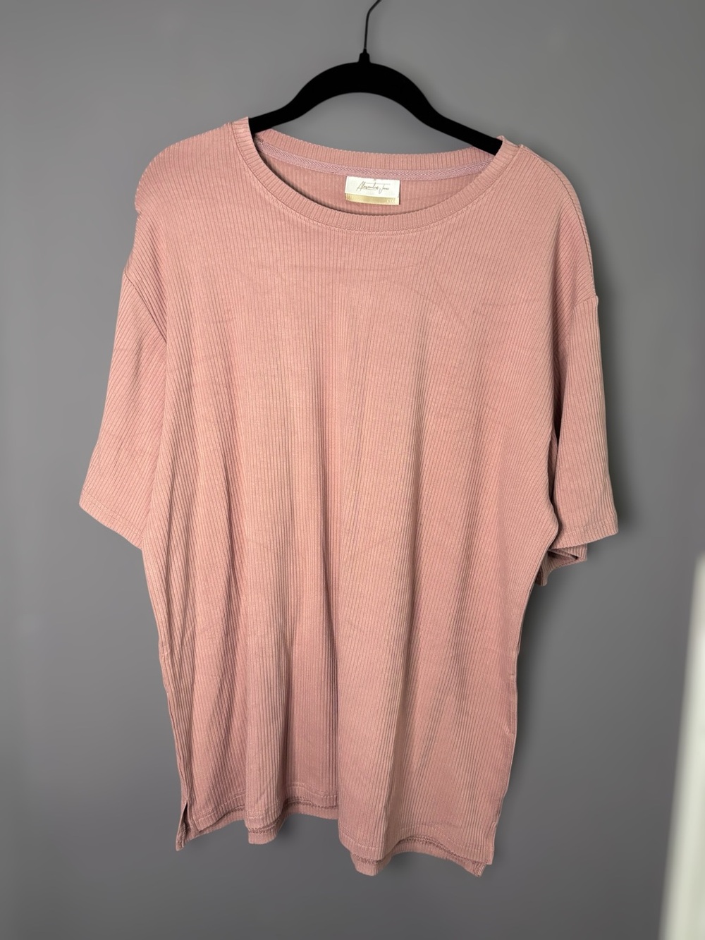 Alexander Jane Dusty Pink Ribbed Short Sleeve Top L/XL